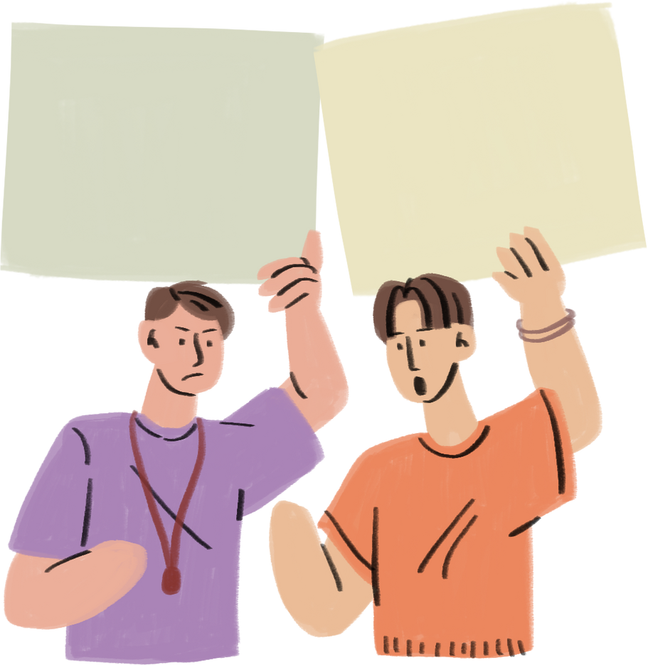 Lineless Cartoony Gen Z Men Protesting 